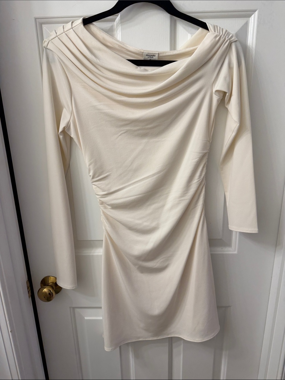 Abercrombie & Fitch Cream Draped Long-Sleeve Dress